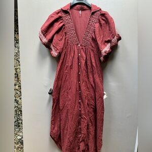 Free People puff sleeve embroidery maxi dress